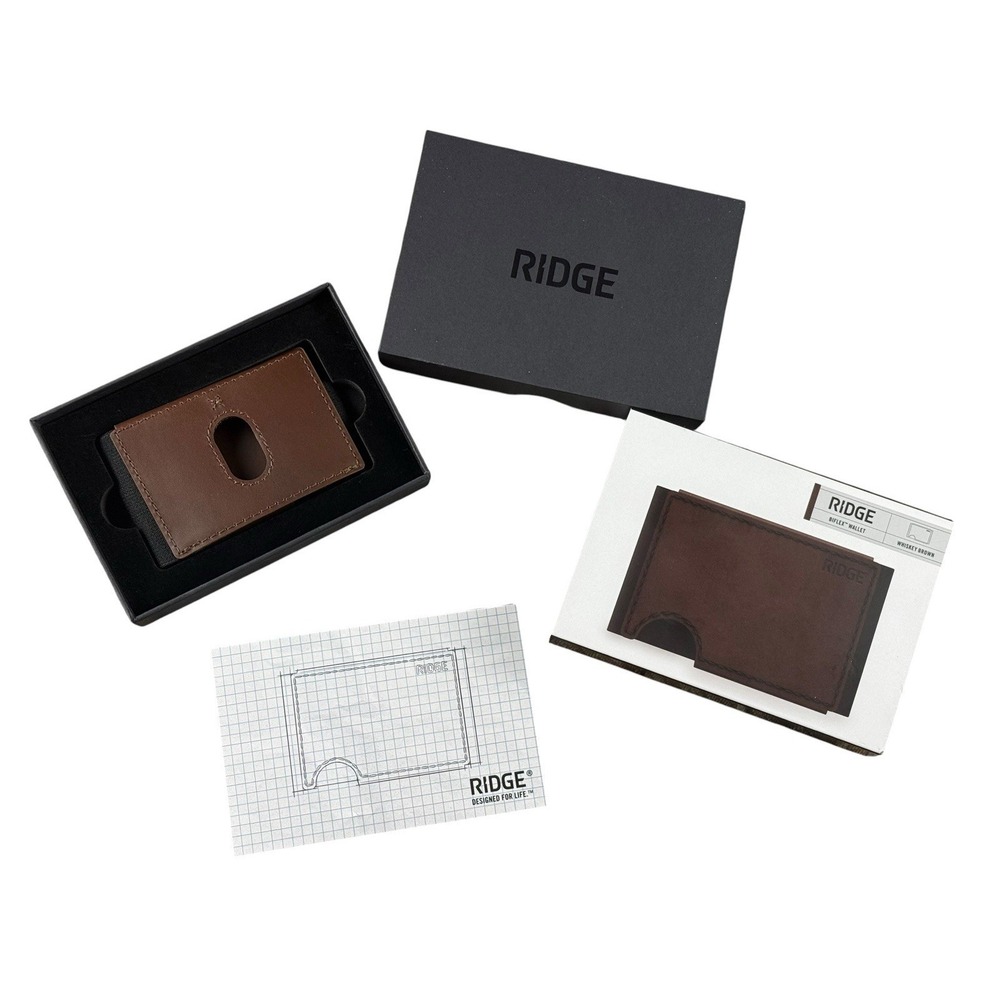 RIDGE Bifold Wallet Mens Whiskey Brown Full Grain Leather RFID Slim NEW